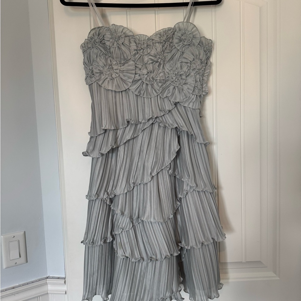 BCBGMaxAzria Gray Ruffle Floral Mini Dress